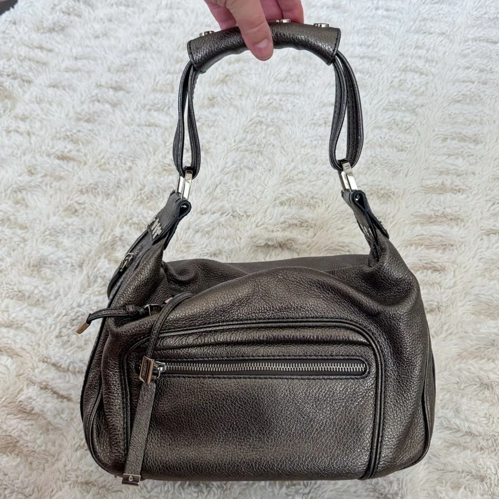 JP Tod's Vintage Mercer Metallic Leather Shoulder Studded Logo Bag